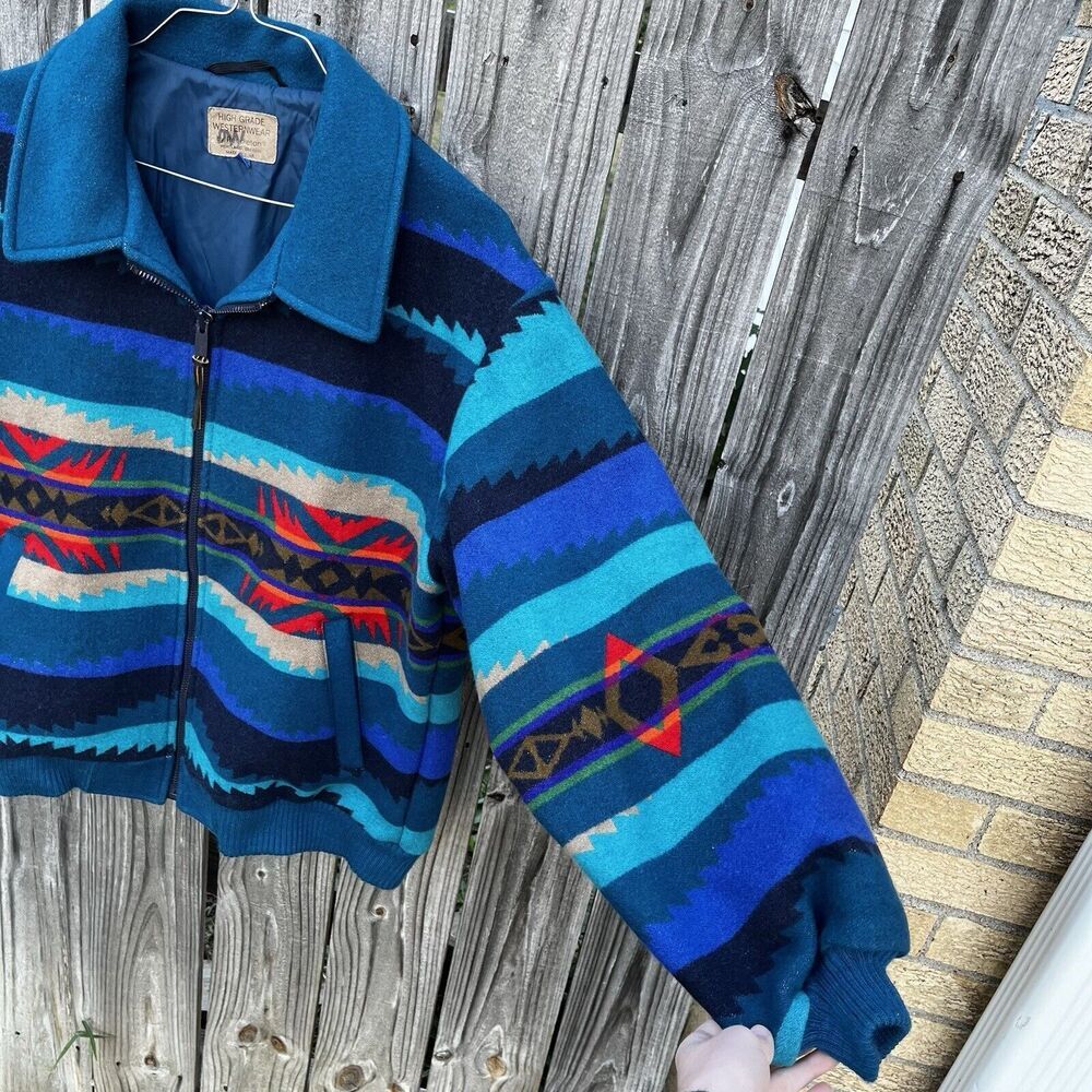 Pendleton Blue And Red Patterned Bomber Jacket - image 4